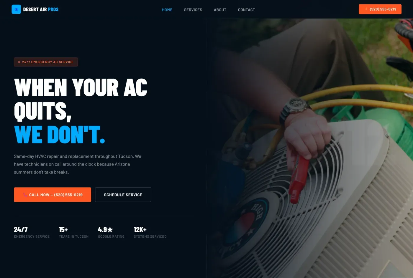 Sitio web de Desert Air Pros hecho por The Local Web Pros