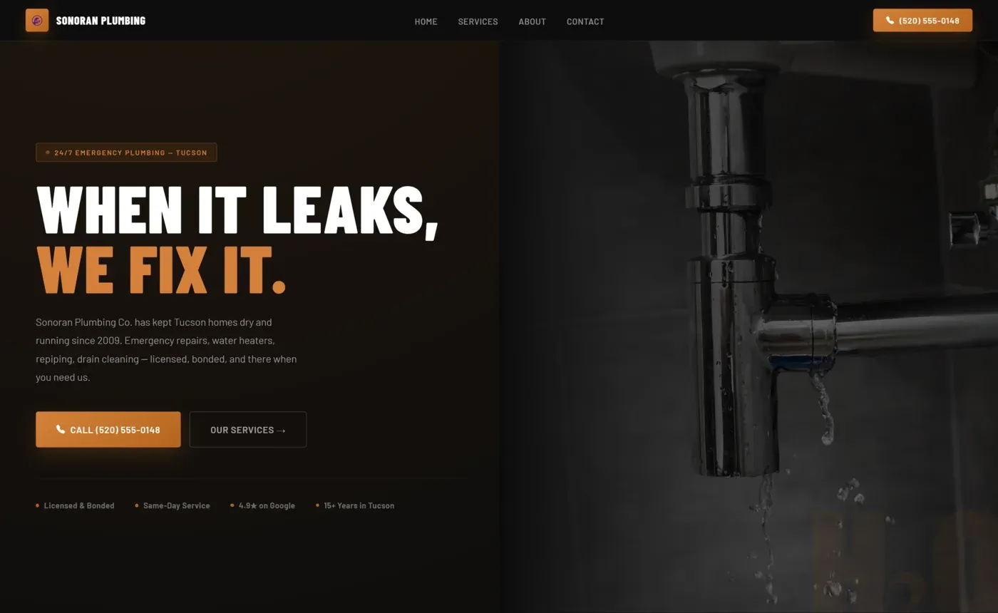 Sitio web de Sonoran Plumbing hecho por The Local Web Pros