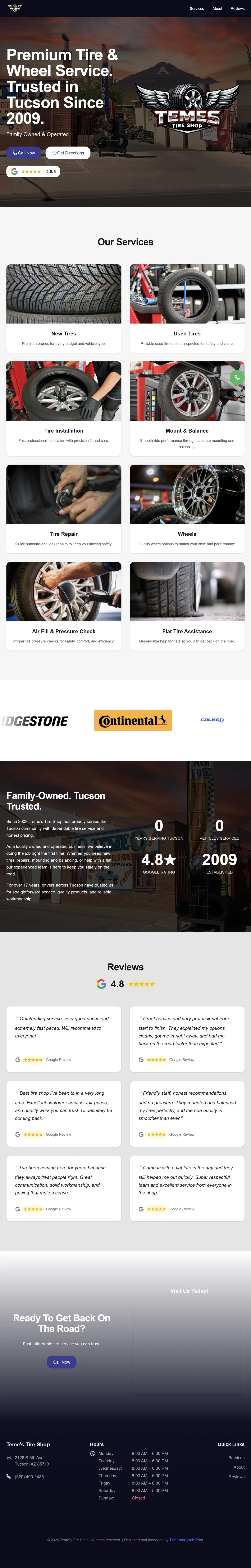 Teme's Tire Shop website screenshot