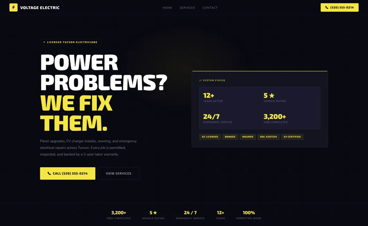 Sitio web de Voltage Electric hecho por The Local Web Pros